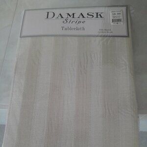 Ivory 90 in Round Damask Stripe Tablecloth - New, Never Used
